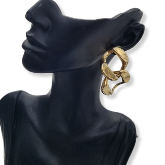 VINTAGE GOLDTONED LARGE CURB CHAIN LINK STATEMENT DROP EARRINGS - Picture 4 of 6